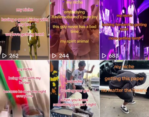 Grid of short-form videos from an artist promo account