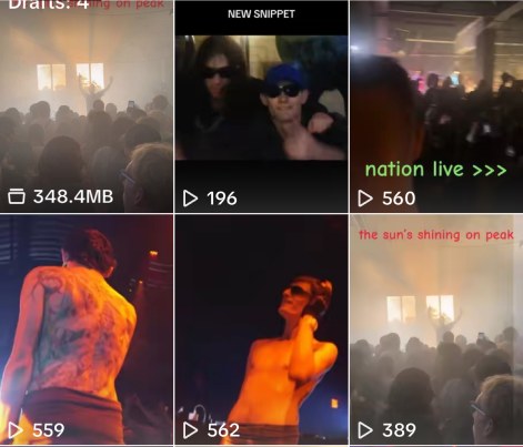 Grid of live-show snippets with view counts